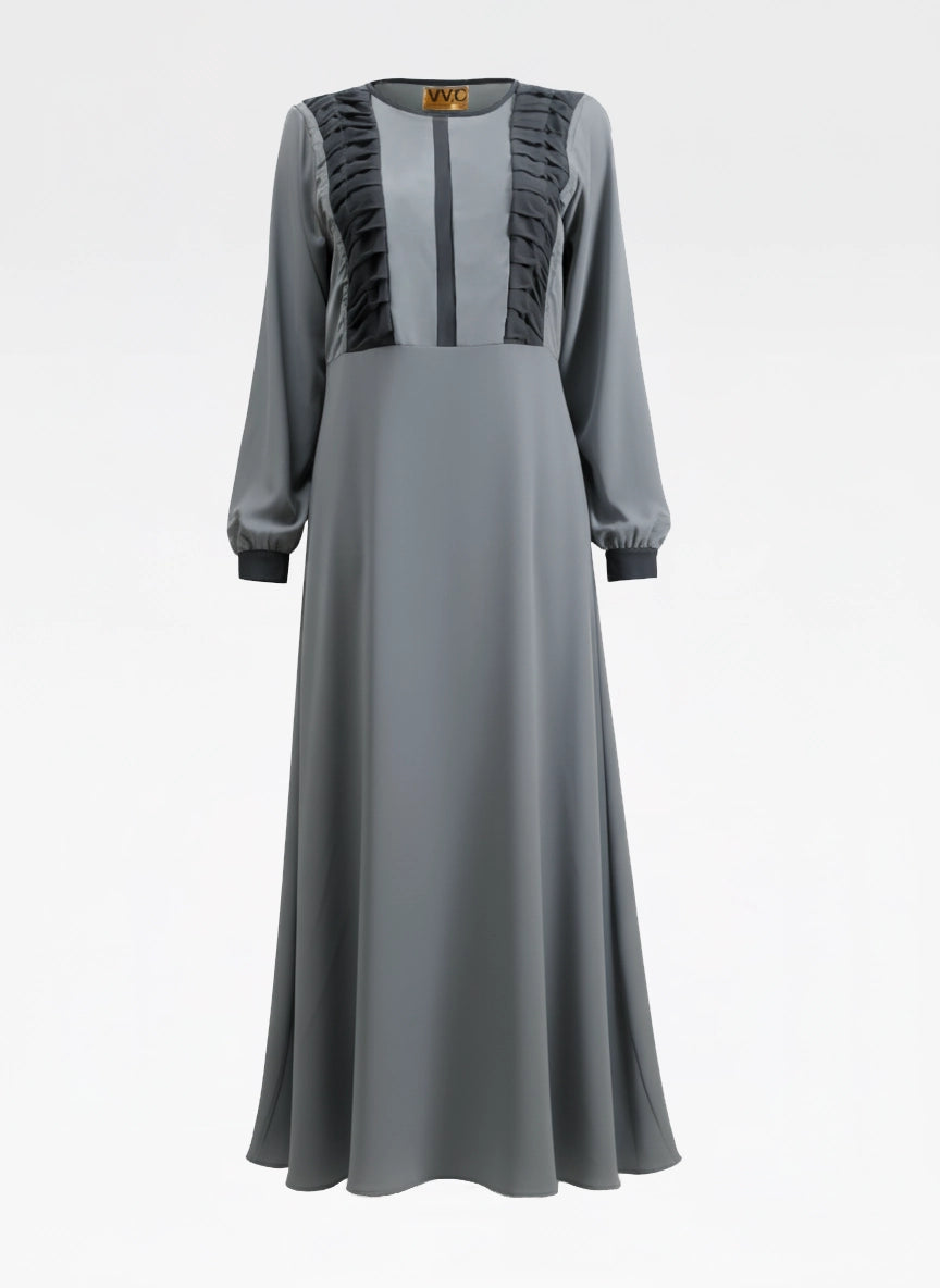 Timeless Slate Grey Pleated Abaya