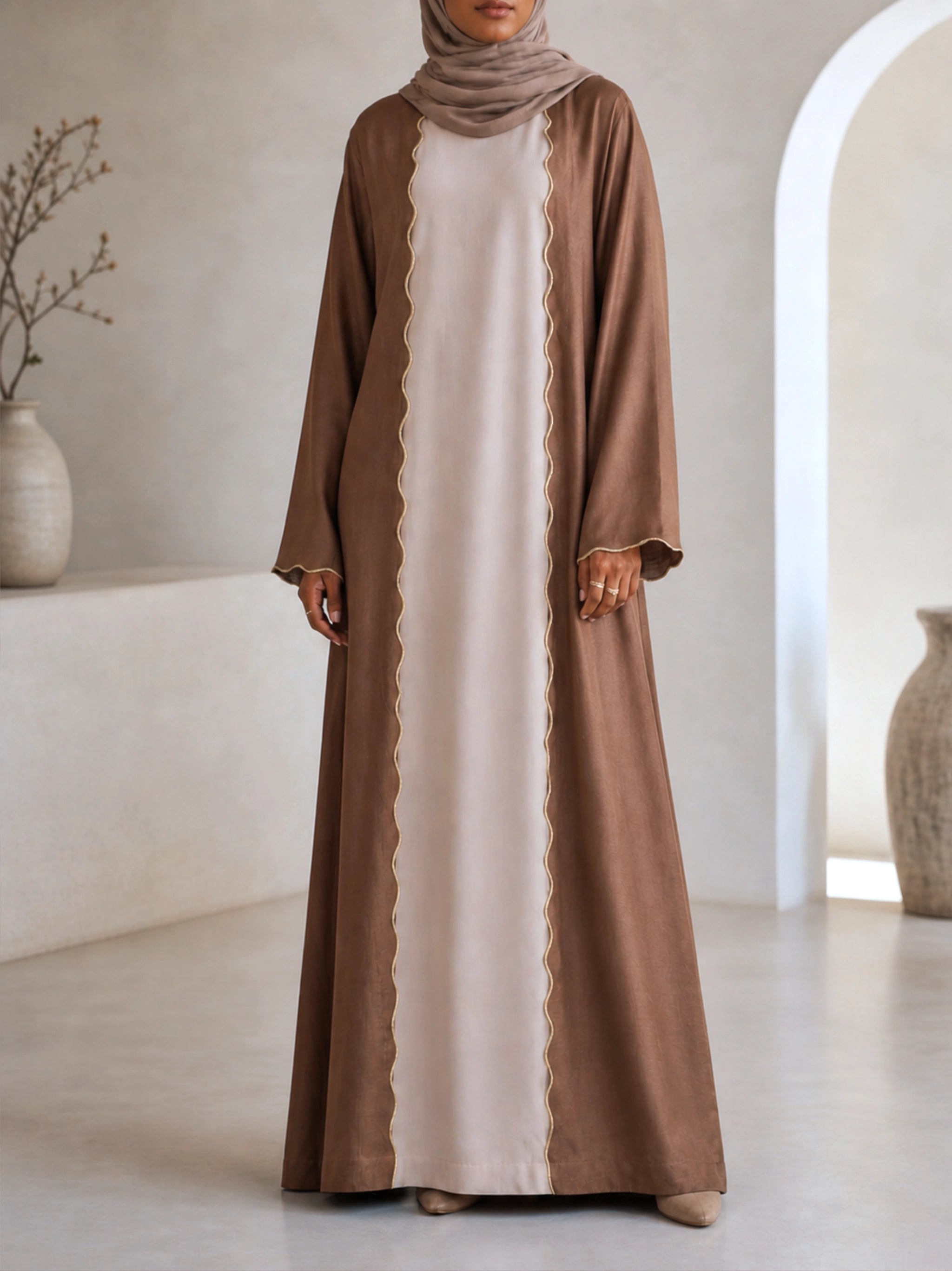 Scallop Linen Abaya - Earth & Sand