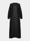 front view of Black Abaya with grey trim on a white background
