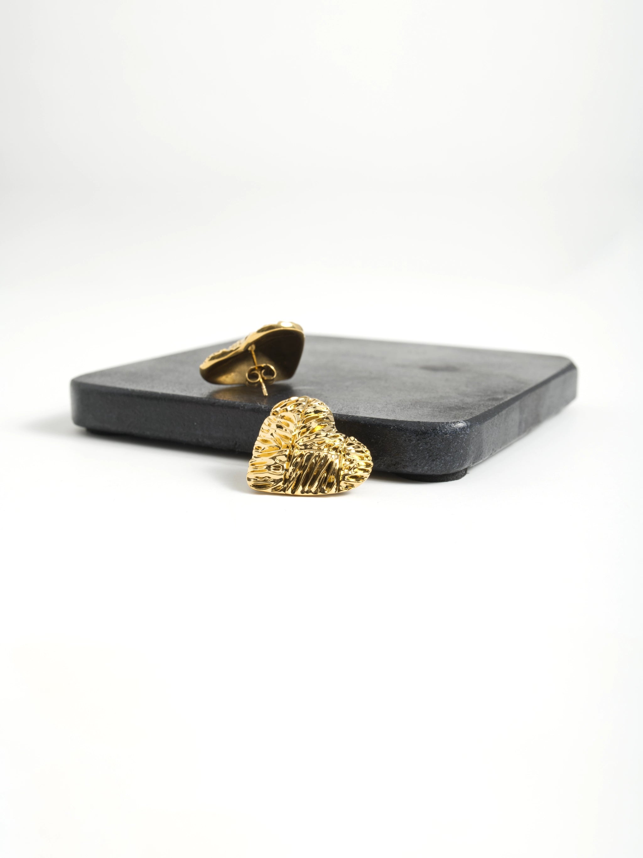Amina Textured Gold Heart Earrings