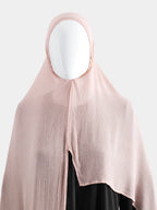 Flat view of the Rose Instant Modal Cotton Hijab on a mannequin showing the pre-stitched front construction and textured knit.