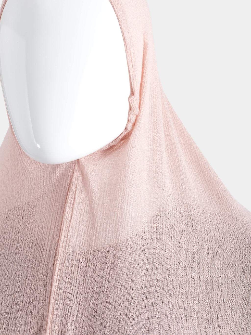 Close-up of the elasticated face-opening on the Rose Instant Hijab, showing the flexible seam and modal cotton grain