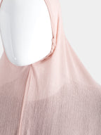 Close-up of the elasticated face-opening on the Rose Instant Hijab, showing the flexible seam and modal cotton grain