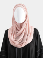 Rose Instant Modal Cotton Hijab styled with a wrapped chest drape to demonstrate the pin-free, hand-wrapped aesthetic.