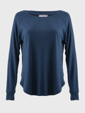 Blue long-sleeve top on a white background