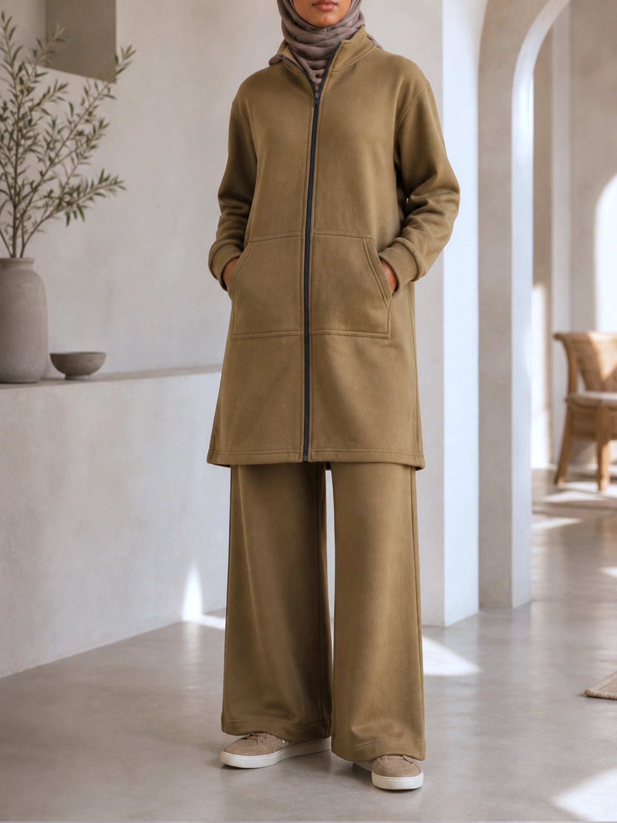 Cotton Fleece Lounge Set - Taupe
