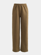 Taupe cotton fleece lounge pants, front view with elastic waist