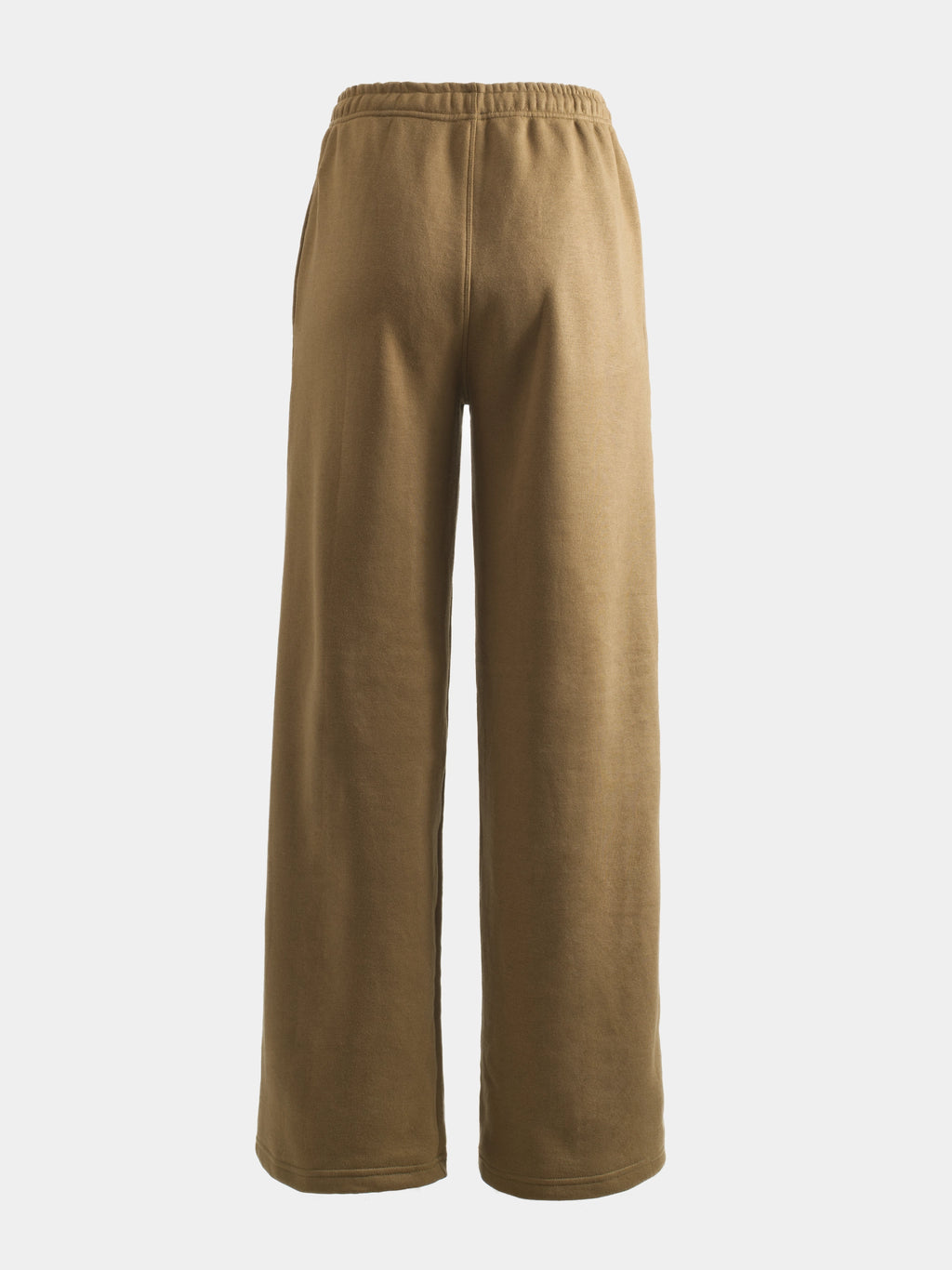 Taupe cotton fleece lounge pants, back view with wide legs