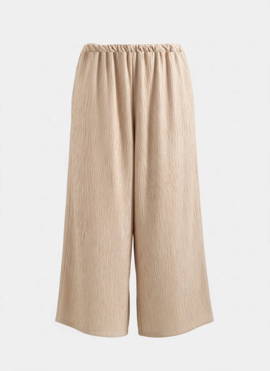 Textured Beige Wide-Leg Pants