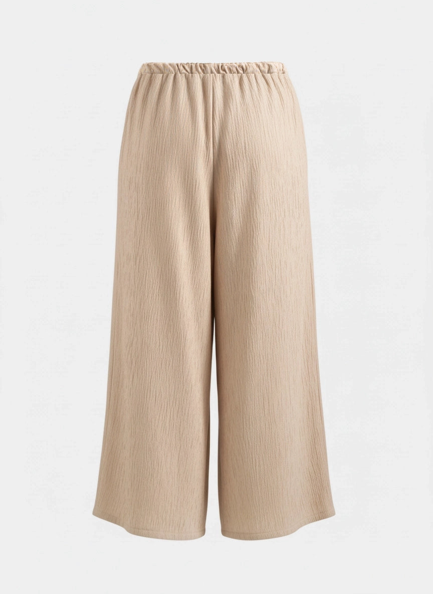 Textured Beige Wide-Leg Pants